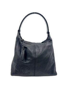 Chanel Double Stitch CC Logo Hobo Random Lambskin Black Shoulder Bag Gold